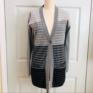 Griffen 💯 Cashmere Cardigan Stripe Sweater Grey Black Size S